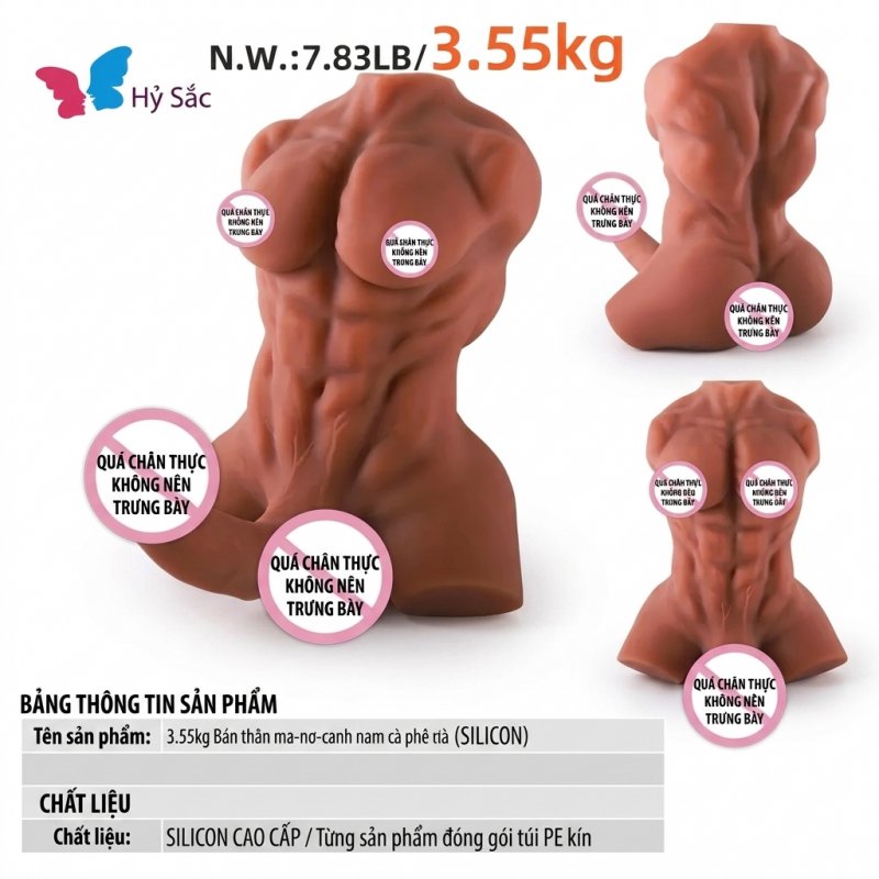 Búp bê bán thân nam da nâu 3.55kg cơ bắp săn chắc 