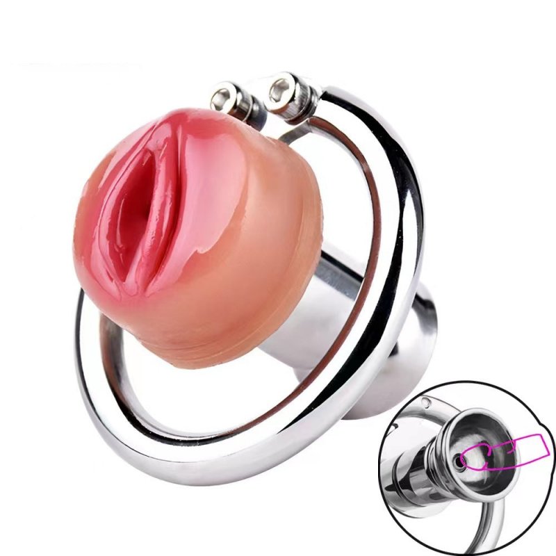 Lồng Khóa Dương Vật BDSM 412 Thép 304 Kèm Âm Đạo Silicone Rời Có Lỗ Sub-Urinary Khóa Chastity Cage 