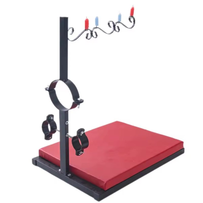 Ghế trói buộc quỳ gối BDSM có còng khóa cổ và tay kèm giá nến trừng phạt 